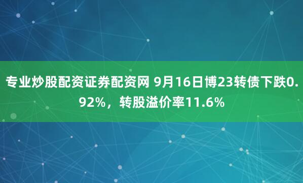 专业炒股配资证券配资网 9月16日博23转债下跌0.92%,转股溢价率11.6%