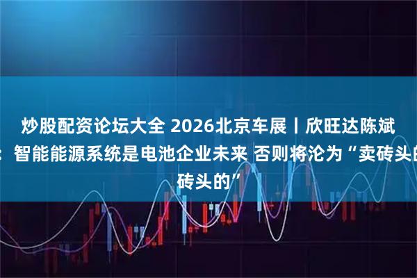 炒股配资论坛大全 2026北京车展丨欣旺达陈斌斌：智能能源系统是电池企业未来 否则将沦为“卖砖头的”